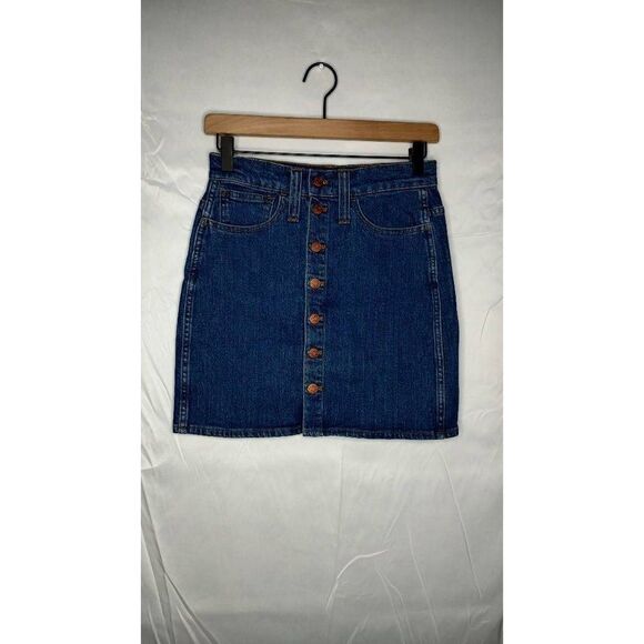 Madewell Women's Pencil Denim Skirt Blue Dark Wash Button Pockets Mini 25